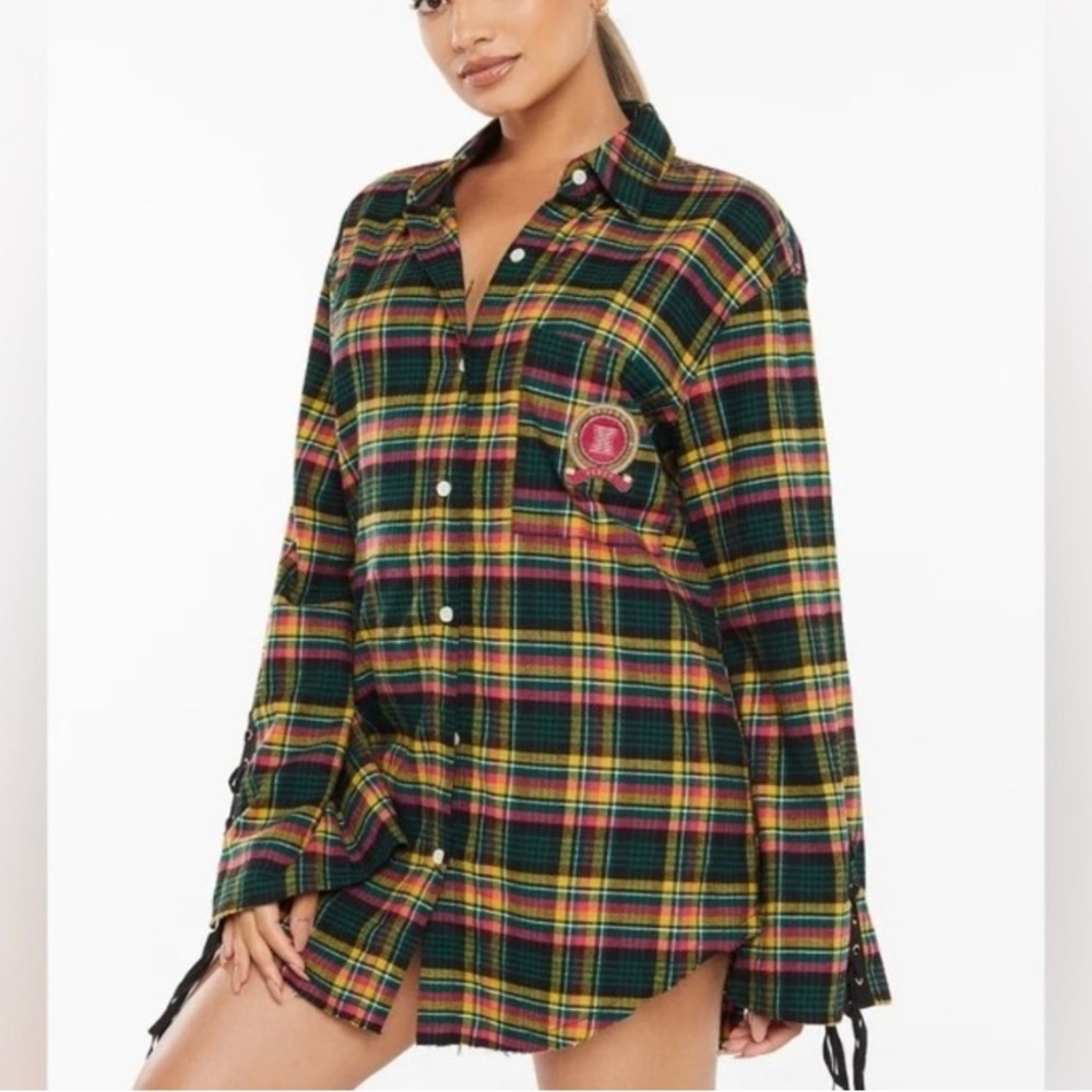 Savage X Fenty Plaid Tied Up Raw Hem Sleepshirt